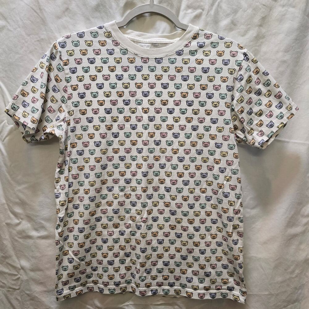 Teddy Fresh pastel rainbow all over bear print crewneck short sleeve shirt small